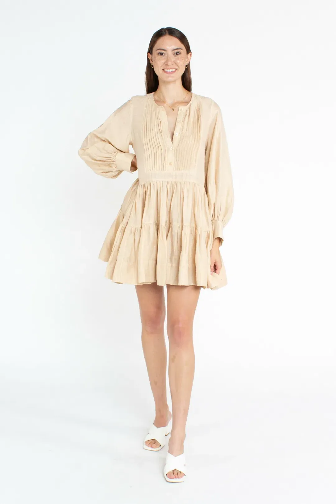 Shona Joy Soveye Tuxedo Shirt Dress Ecru Cream Size 8 for rent on The Volte - main image