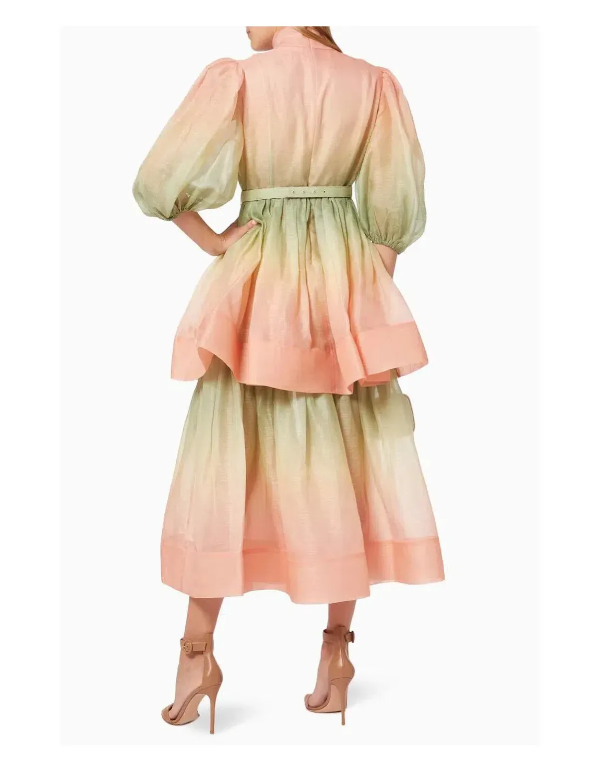 Zimmermann Postcard Puff Sleeve Midi Dress Ombre Watermelon Size 1 / Au 10 - Image 2
