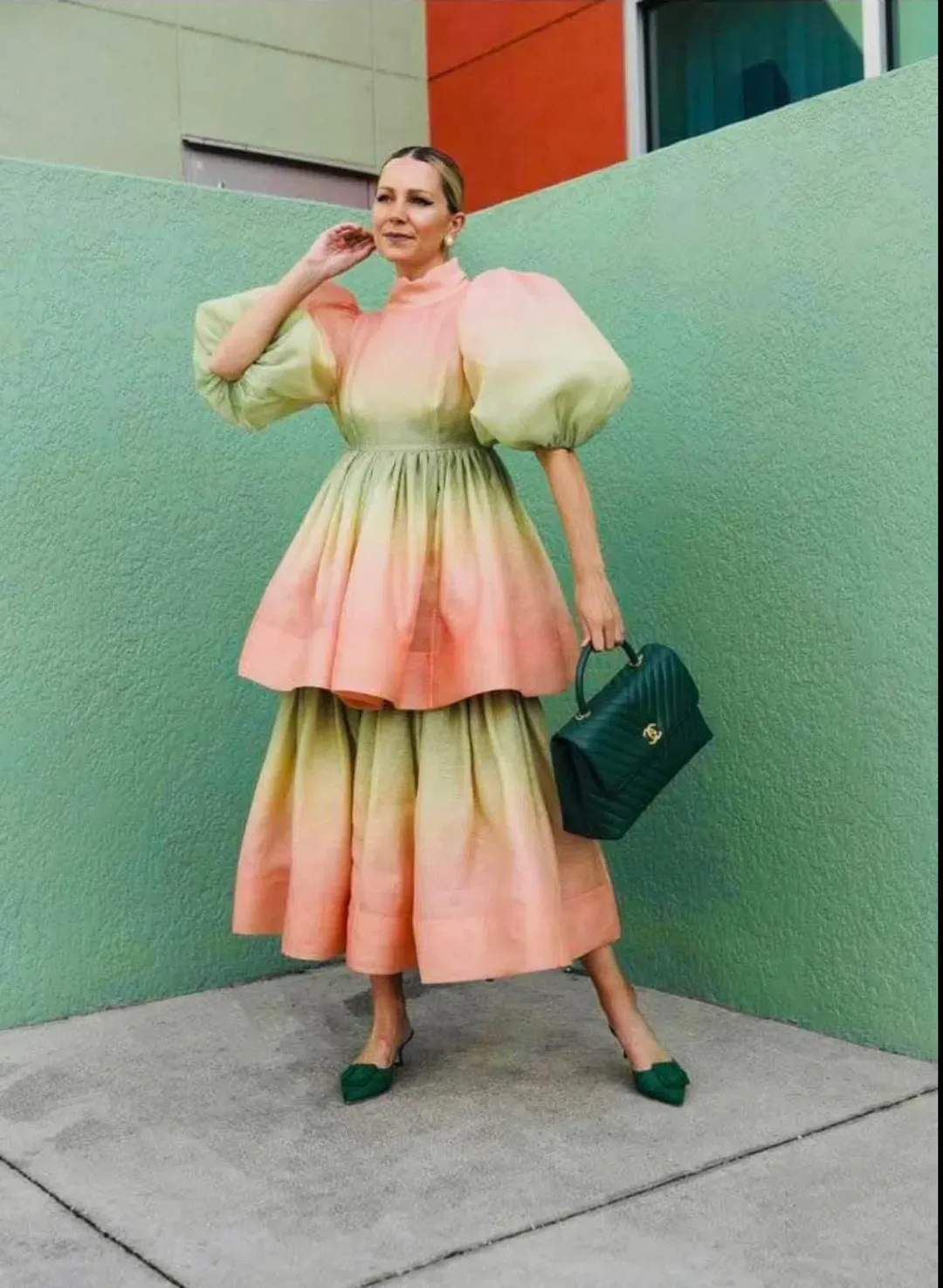 Zimmermann Postcard Puff Sleeve Midi Dress Ombre Watermelon Size 1 / Au 10 for rent on The Volte - main image