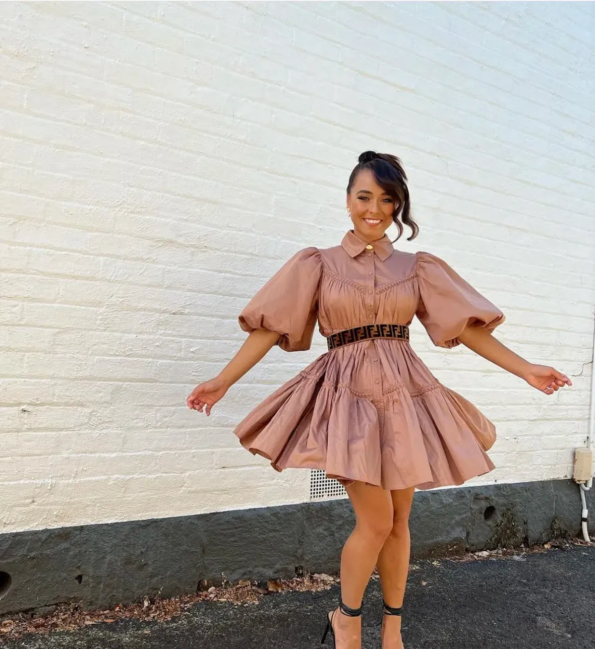 Aje Casabianca Puff Sleeve Shirt Smock Dress Walnut Brown Size 8  - Image 5