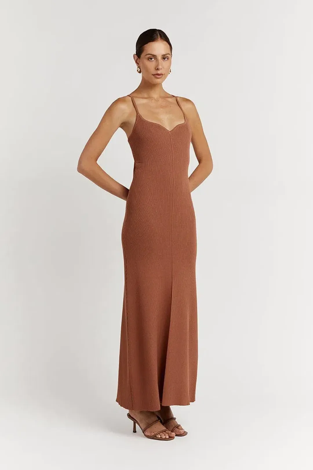Dissh Koko Sweetheart Clay Knit Dress in Terracotta Brown Size S for rent on The Volte - main image
