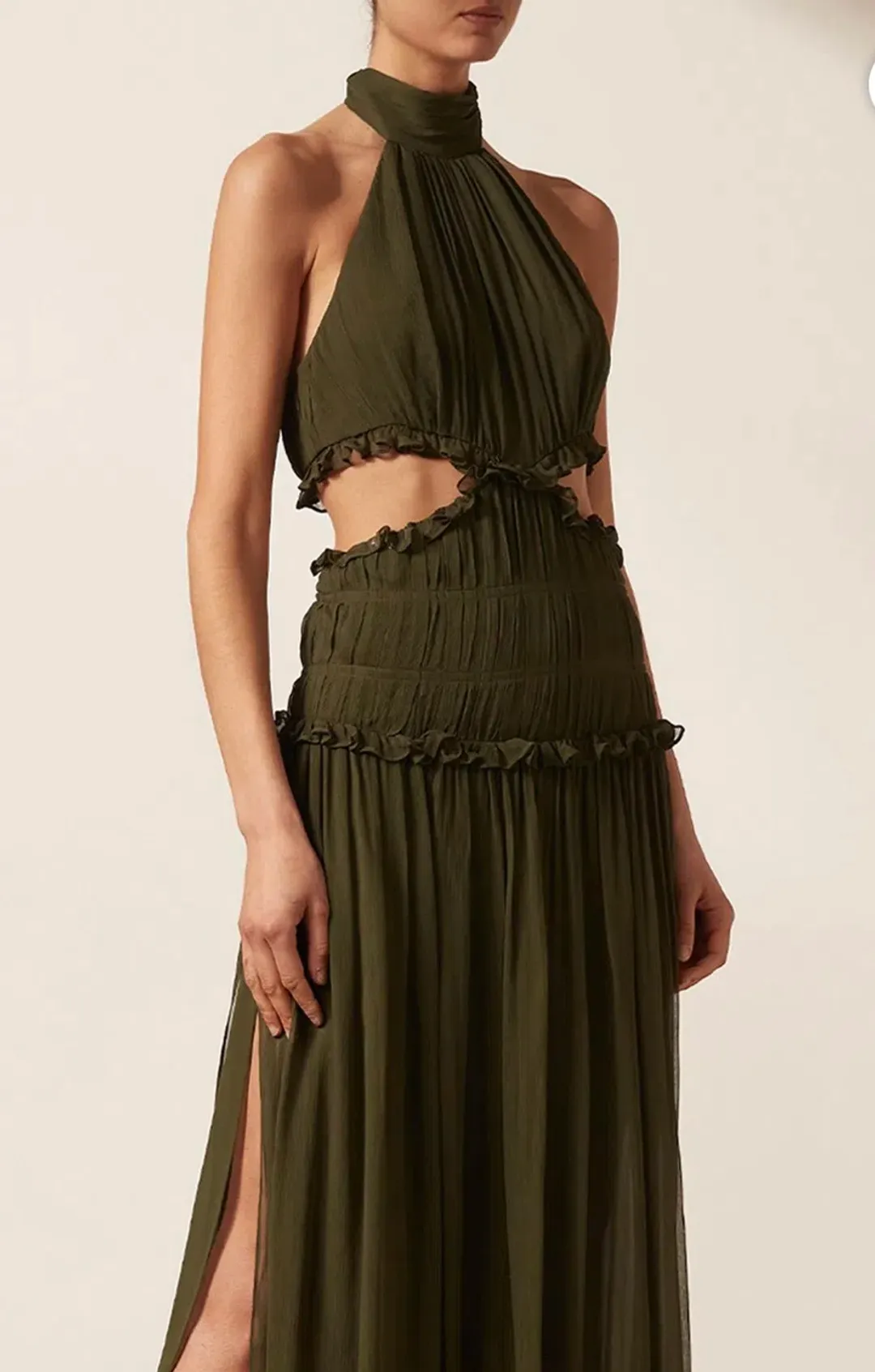 Shona Joy Safira High Neck Cut-Out Midi Dress Green Size 14 for rent on The Volte - main image