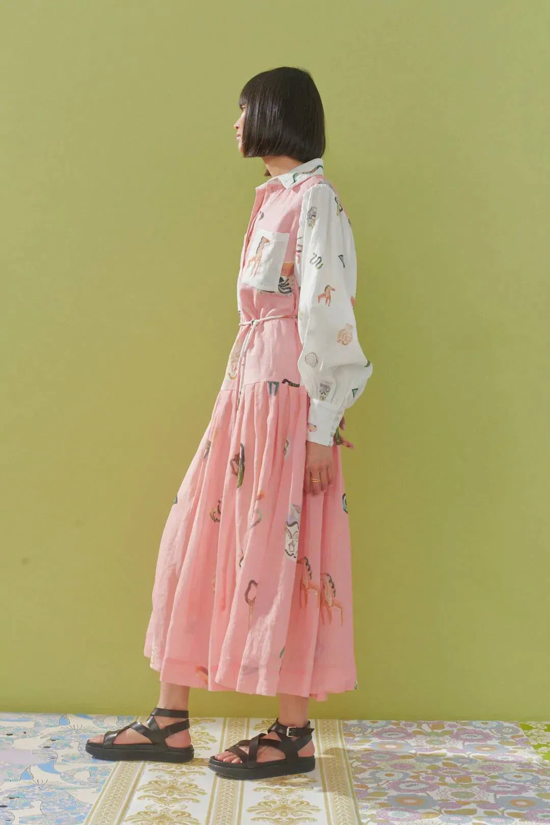 Alemais Cleo Patchwork Shirtdress in Pink Print Size 8 for rent on The Volte - main image