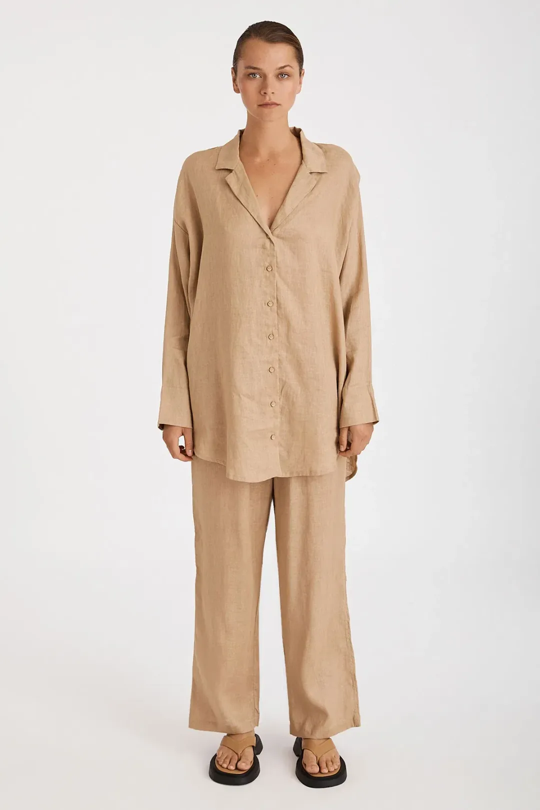 Zulu & Zephyr Linen Shirt Camel Brown Size 8 for rent on The Volte - main image