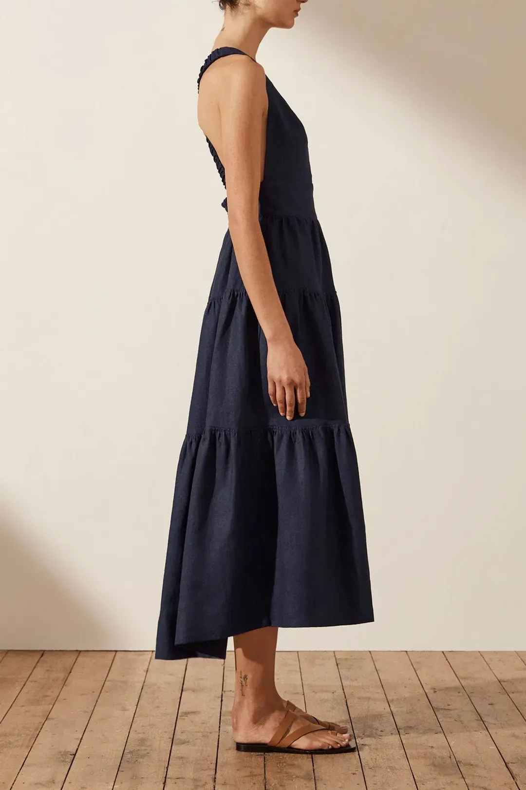 Shona Joy Ligia Plunged Cross Back Midi Dress Navy Size 6 for rent on The Volte - main image