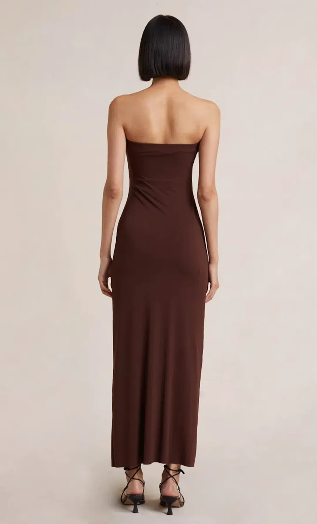 Bec & Bridge Myla Strapless Midi Dress Brown Size 8 for rent on The Volte - main image