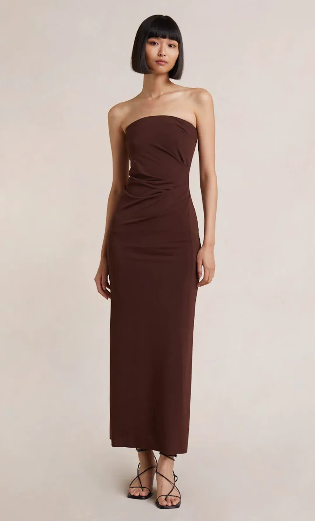 Bec & Bridge Myla Strapless Midi Dress Brown Size 8 for rent on The Volte - main image