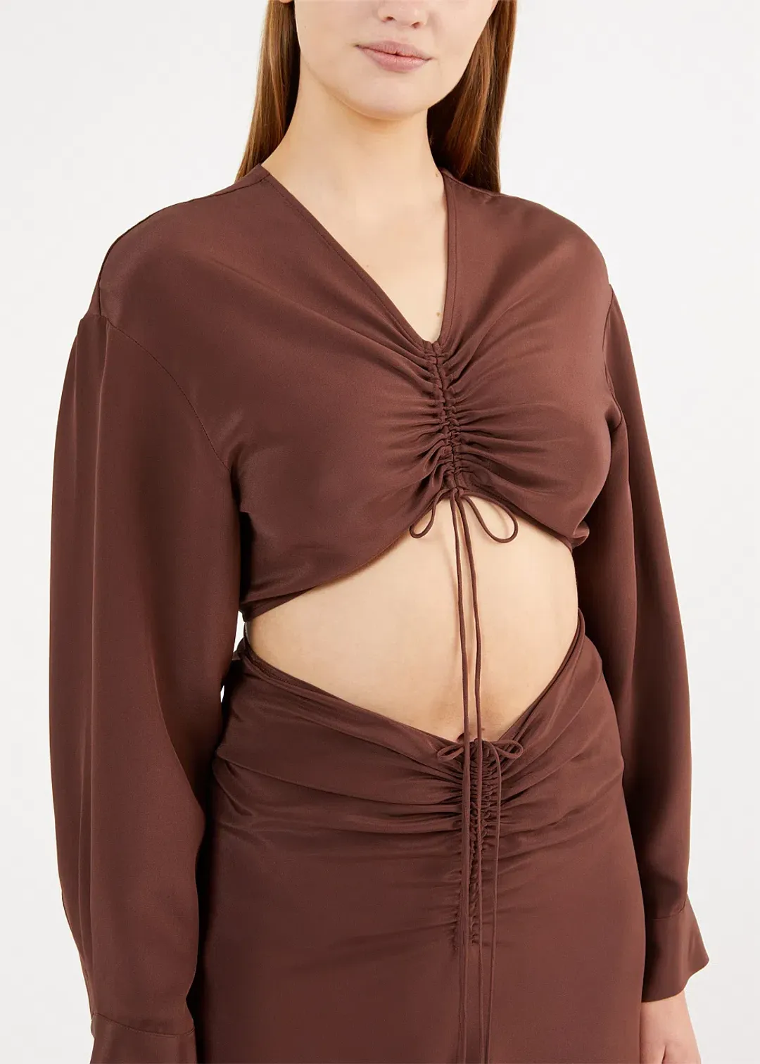 Christopher Esber The Ruched Disconnect Shirt Dress Brown Size 12  for rent on The Volte - main image