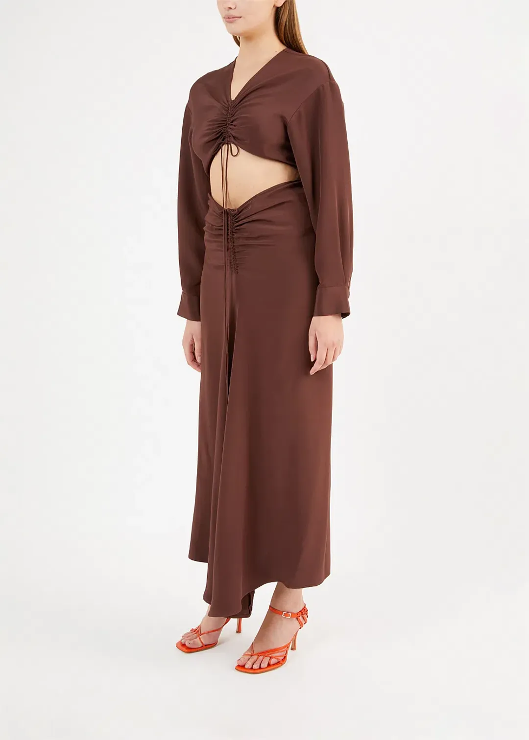 Christopher Esber The Ruched Disconnect Shirt Dress Brown Size 12  for rent on The Volte - main image