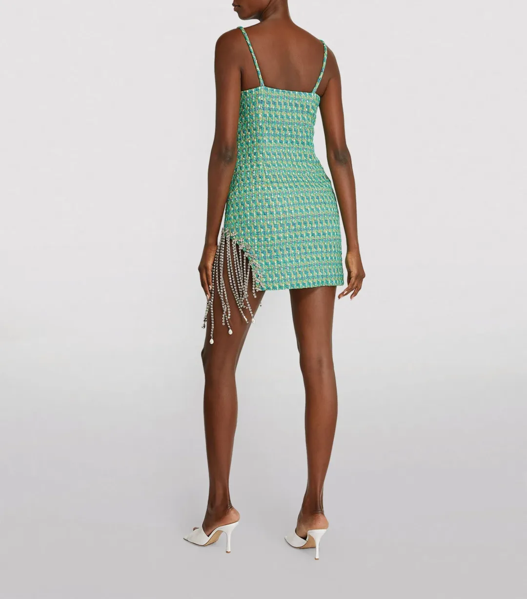 Area NYC Tweed Crystal Mini Dress Green Size 8  for rent on The Volte - main image