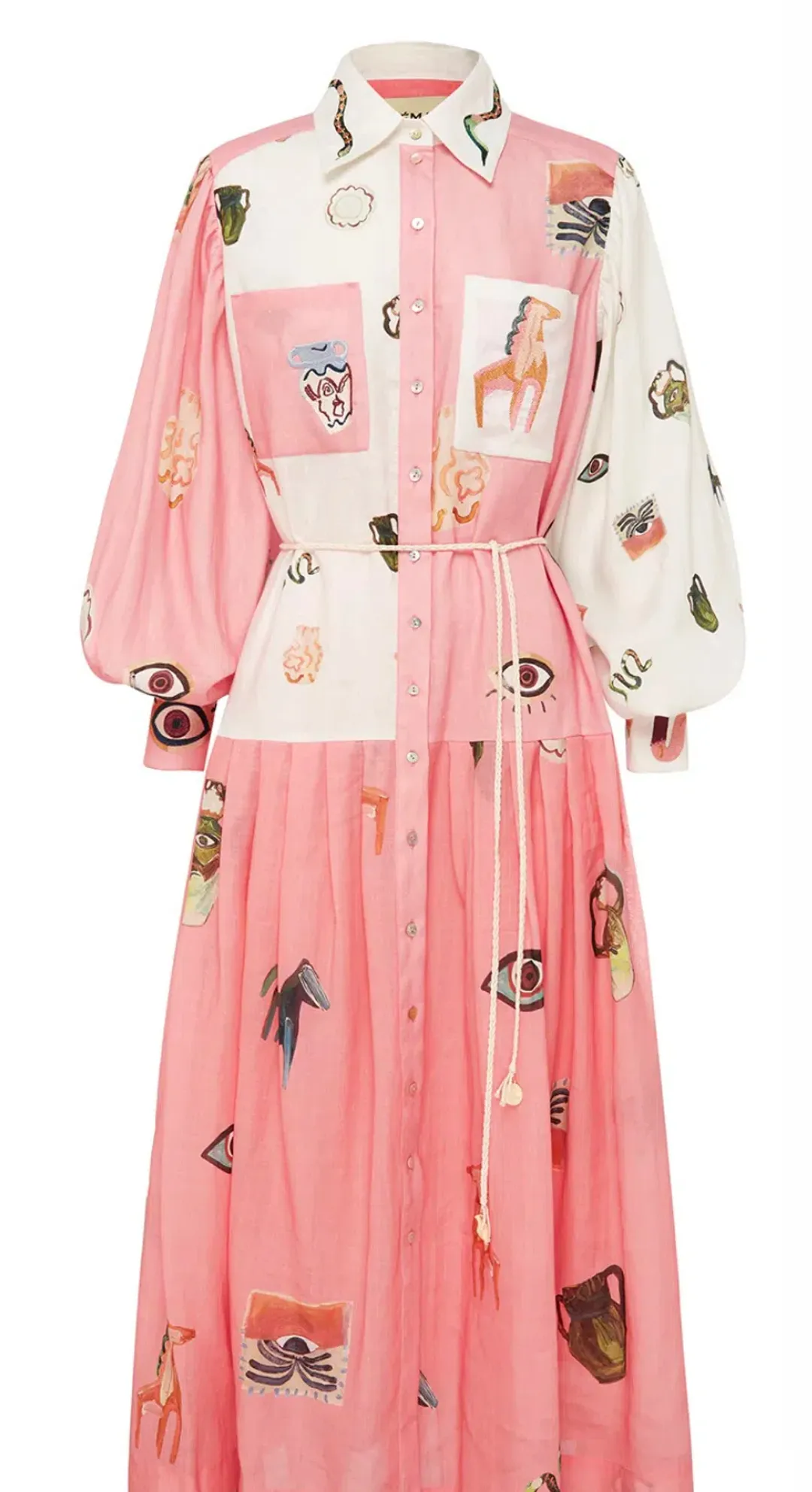 Alemais Cleo Patchwork Shirtdress Pink Size 14 for rent on The Volte - main image
