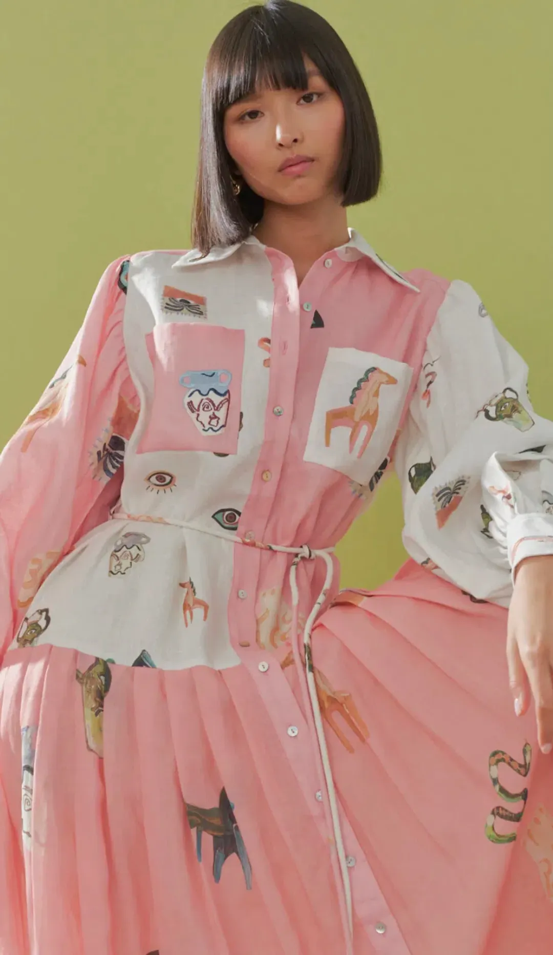 Alemais Cleo Patchwork Shirtdress Pink Size 14 for rent on The Volte - main image