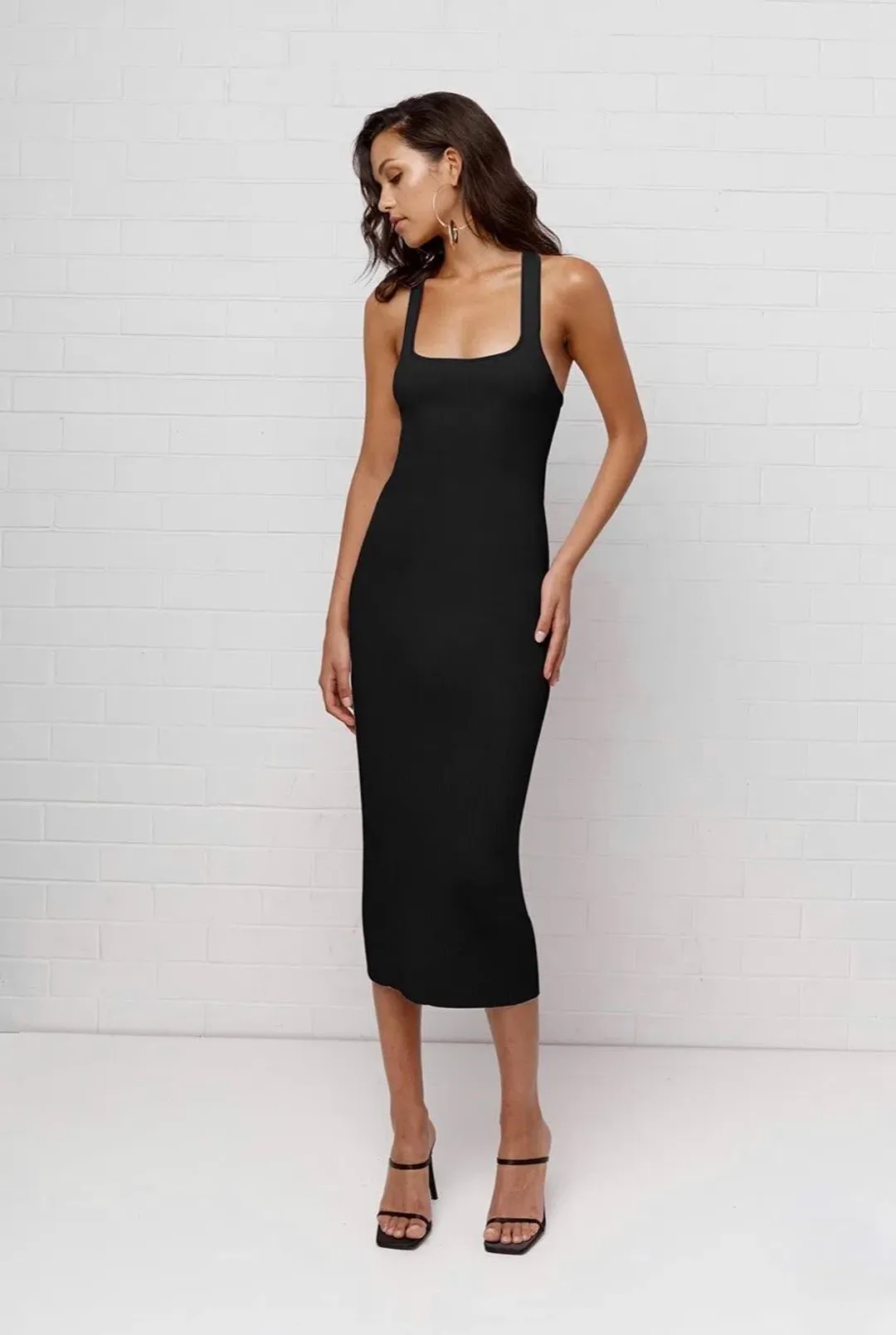 By Johnny T-Bar Rib Midi Dress Black Size 8 for rent on The Volte - main image