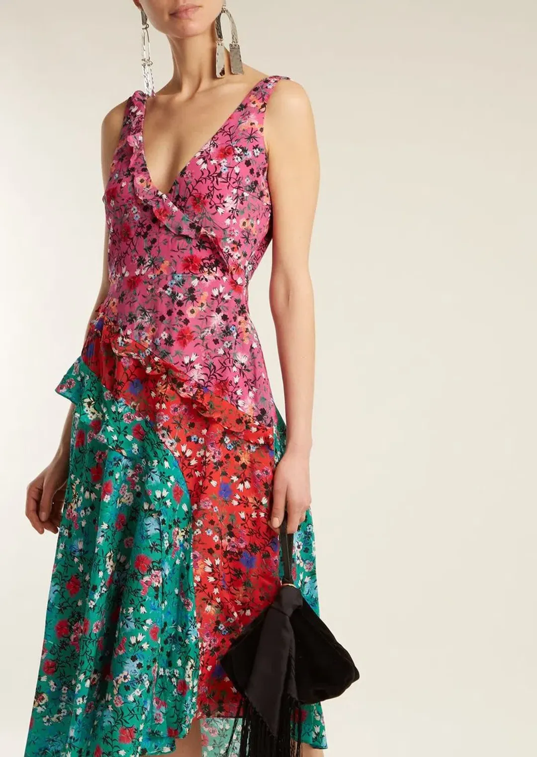 Saloni Aggie Ruffle Midi Dress Print Size 6 for rent on The Volte - main image