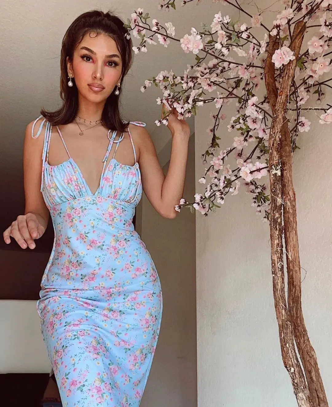 House Of CB Raphael Summer Maxi Dress Pale Blue Floral Size S / Au 8 for rent on The Volte - main image