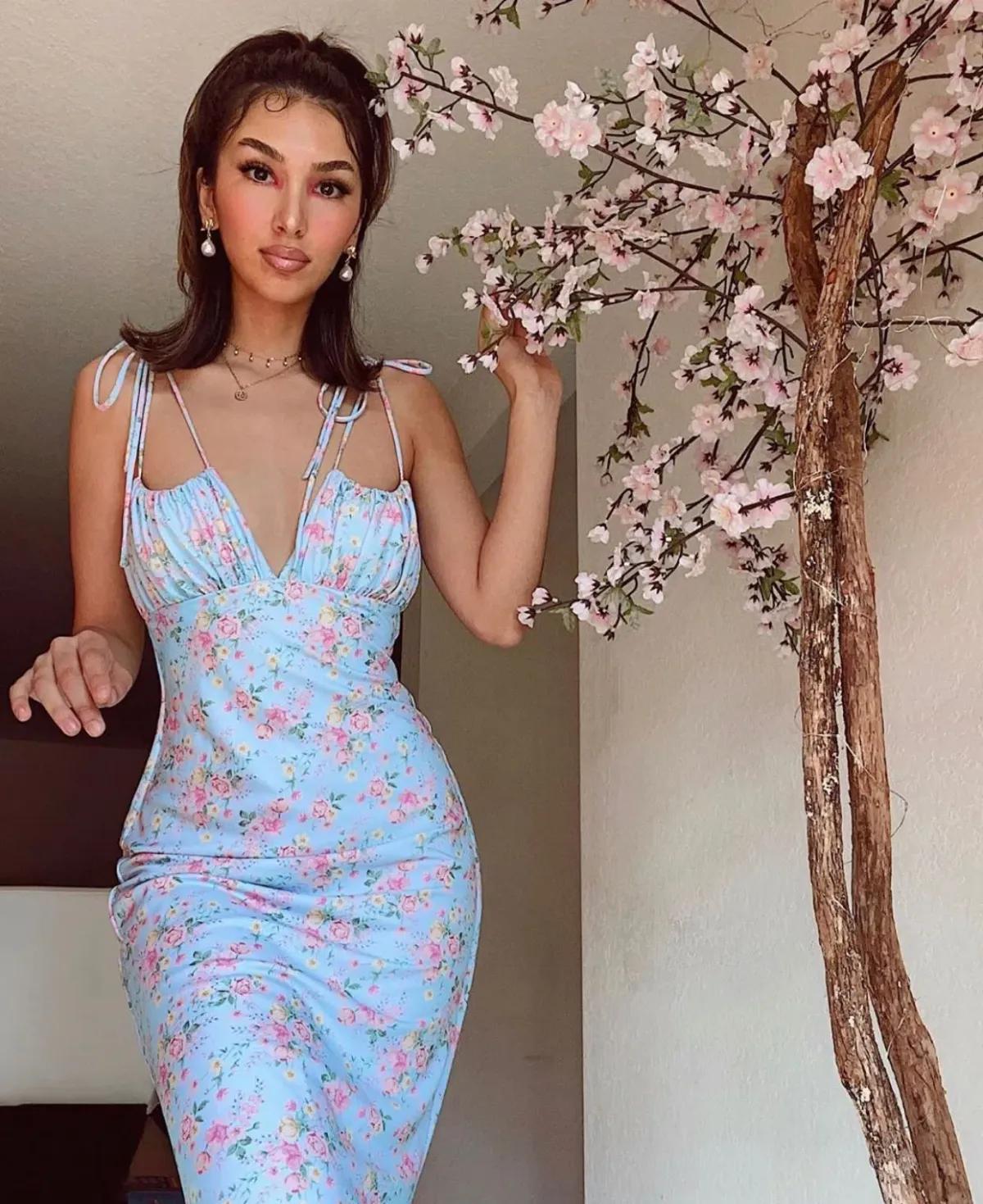 House Of CB Raphael Summer Maxi Dress Pale Blue Floral Size S / Au 8 - Image 5