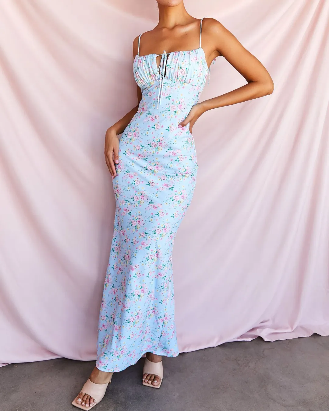 House Of CB Raphael Summer Maxi Dress Pale Blue Floral Size S / Au 8 for rent on The Volte - main image