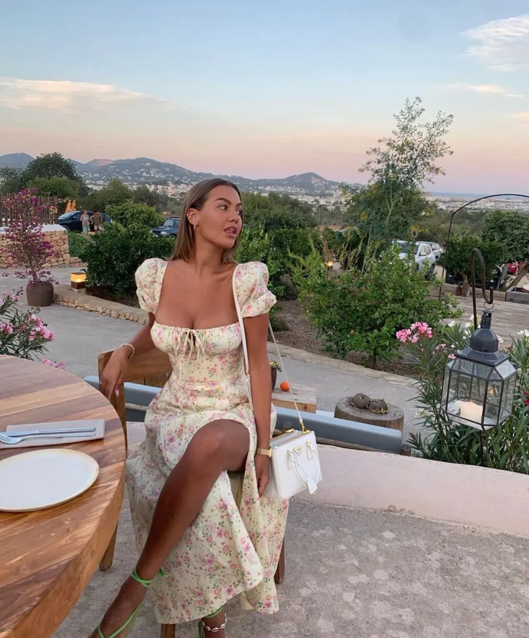 House of CB Tallulah Puff Sleeve Midi Sundress Lemon Floral Size 8 for rent on The Volte - main image