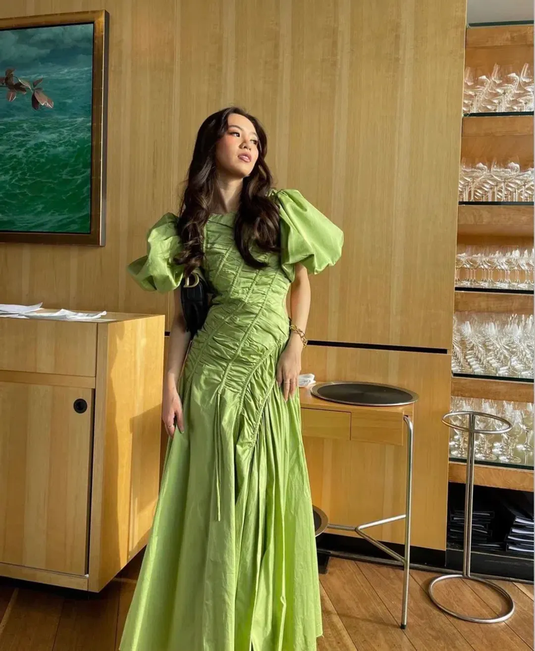 AJE SIREN DRAWSTRING MIDI DRESS for rent on The Volte - main image