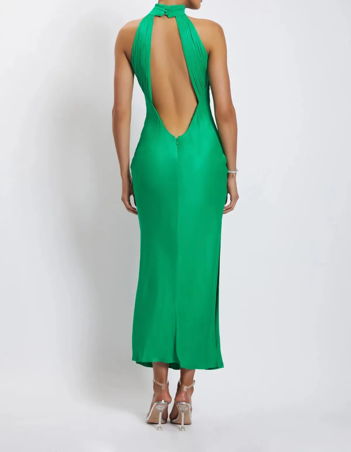 Meshki Claire Satin Drape Back Maxi Dress Green Size 8 - Image 2