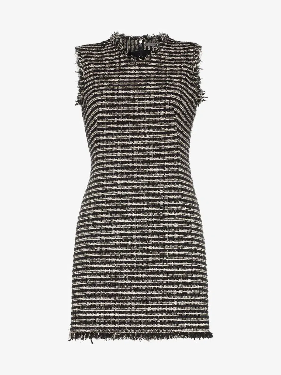 Alexander McQueen Sleeveless Frayed Edge Tweed Mini Dress Black Size 10  for rent on The Volte - main image