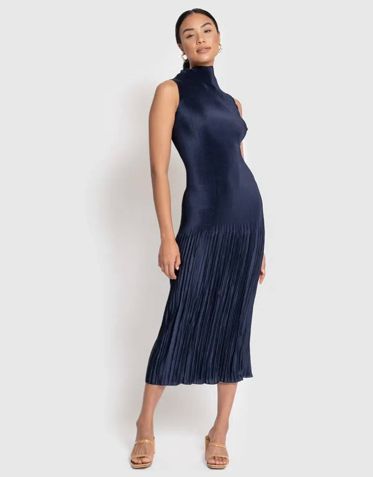 L'Idee Soirée Pleated Dress Navy Size 8 - Image 1