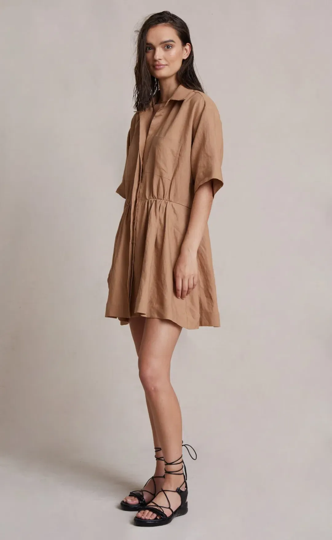 Bec & Bridge Alamos Mini Dress Camel Size 8 for rent on The Volte - main image