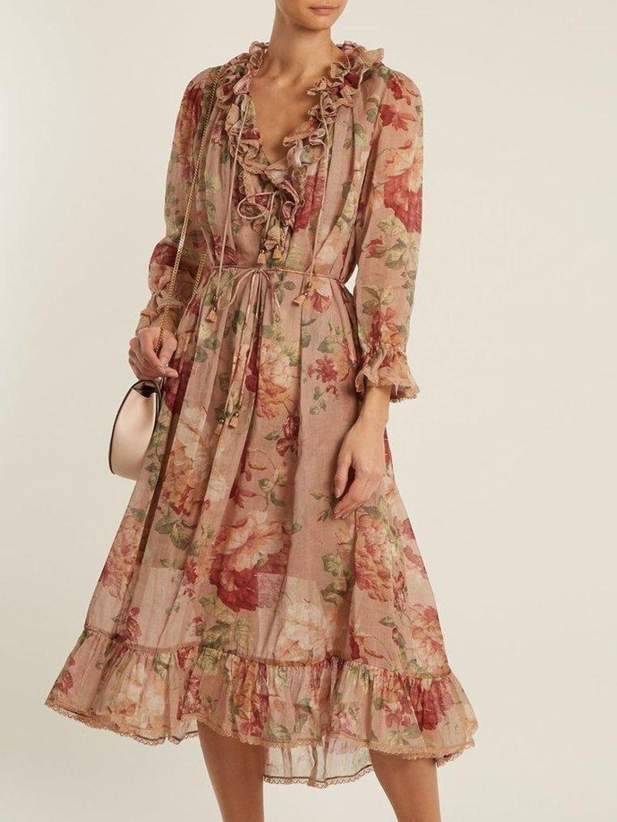 Zimmermann Corsair Ruffle Cotton Midi Dress Floral Size 8 - Image 1