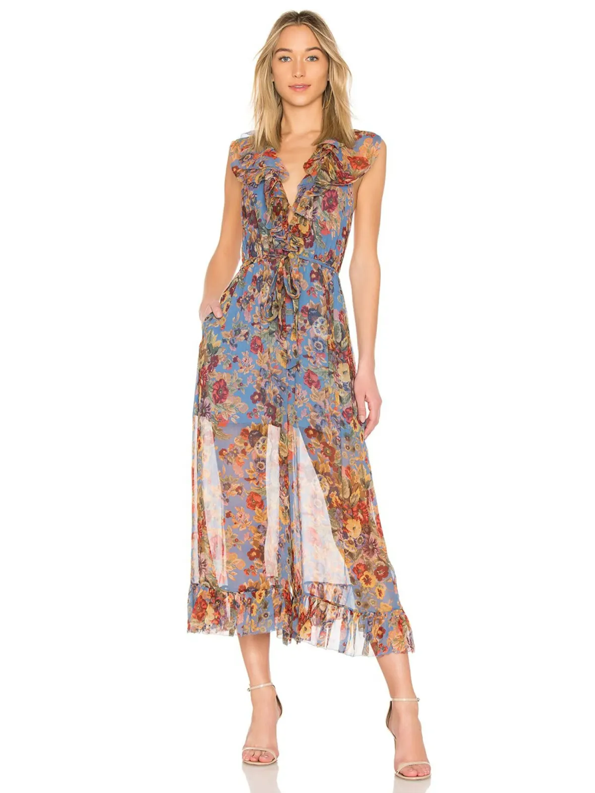 Zimmermann Lovelorn Frill Jumpsuit In Blue Floral Size 0 / AU 8 - Image 1
