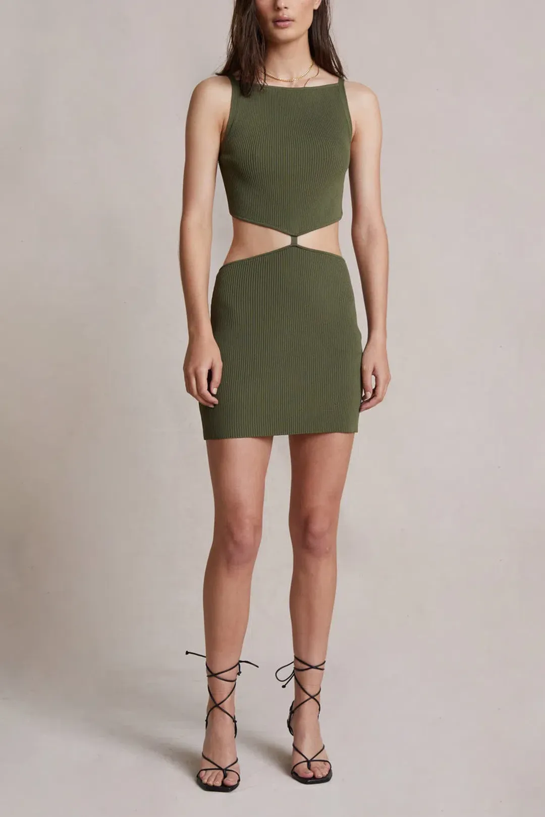 Bec & Bridge Mason Knit Mini Dress Olive Size 8  for rent on The Volte - main image