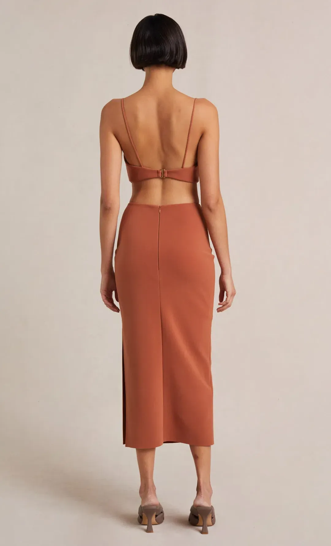 Bec & Bridge  Alba Cut Out Midi Dress Terracotta Size 10 for rent on The Volte - main image