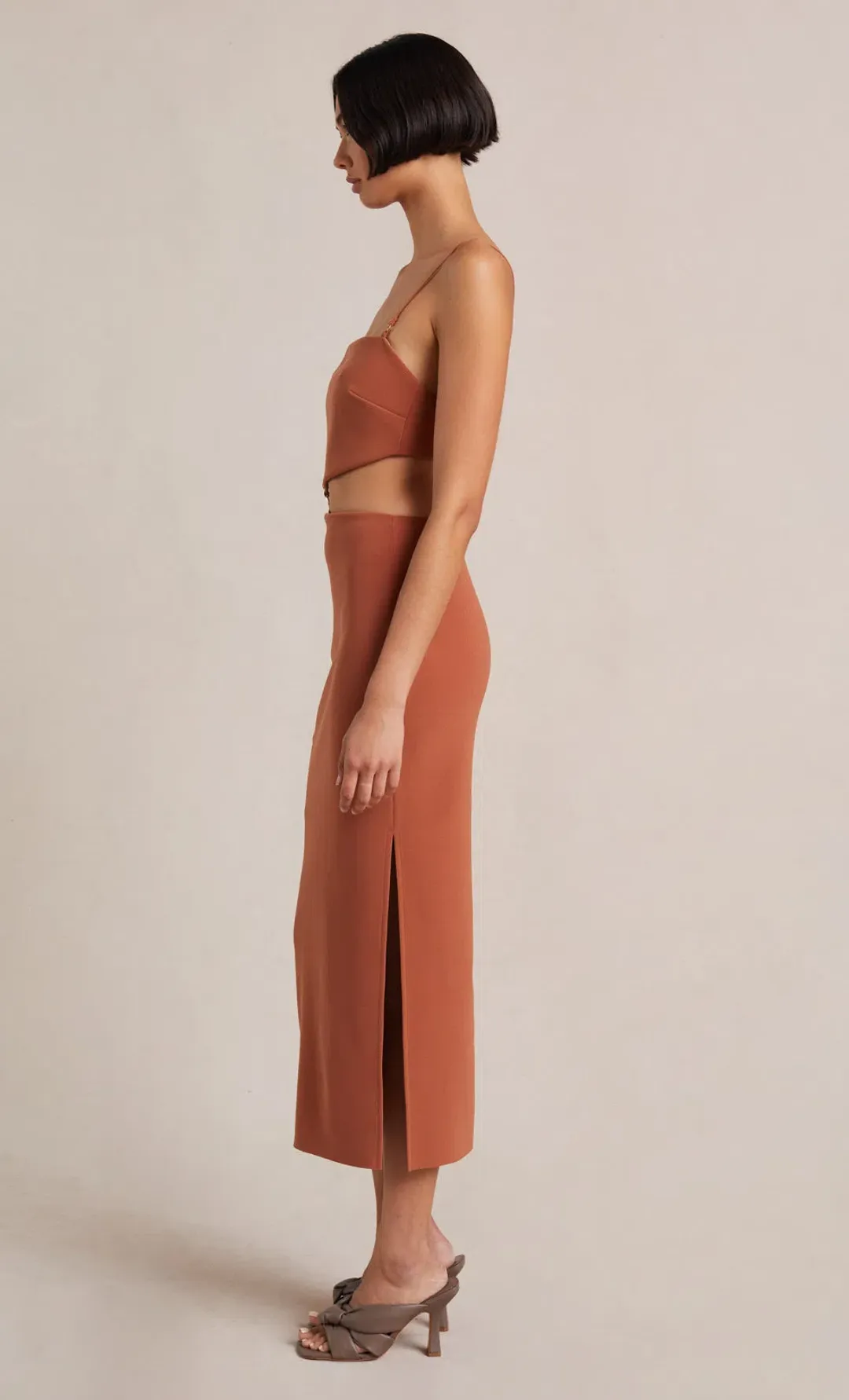 Bec & Bridge  Alba Cut Out Midi Dress Terracotta Size 10 for rent on The Volte - main image