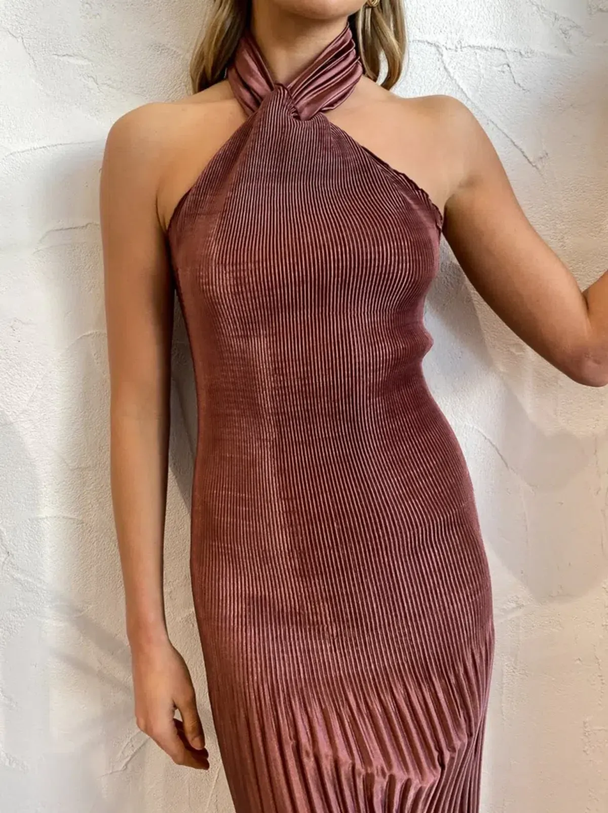 Lidee Soiree Halter Midi Dress in Brown Size 8 - Image 8