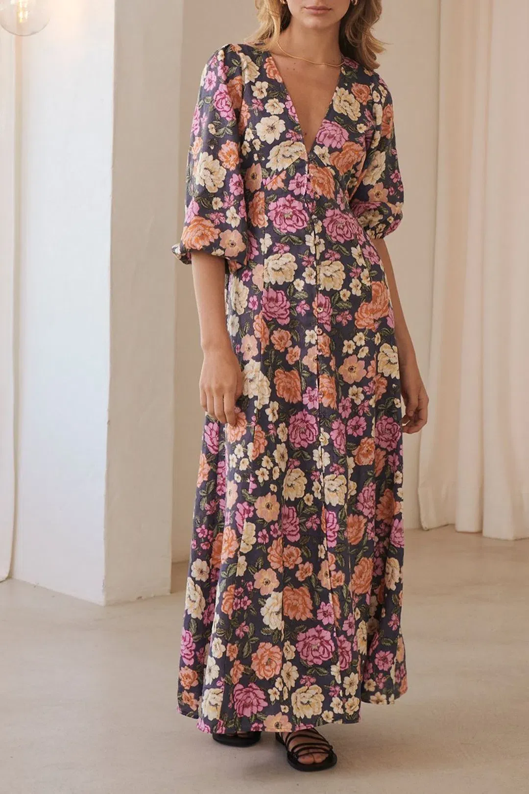 Kivari Hope Linen Maxi Dress Print Size 8 for rent on The Volte - main image