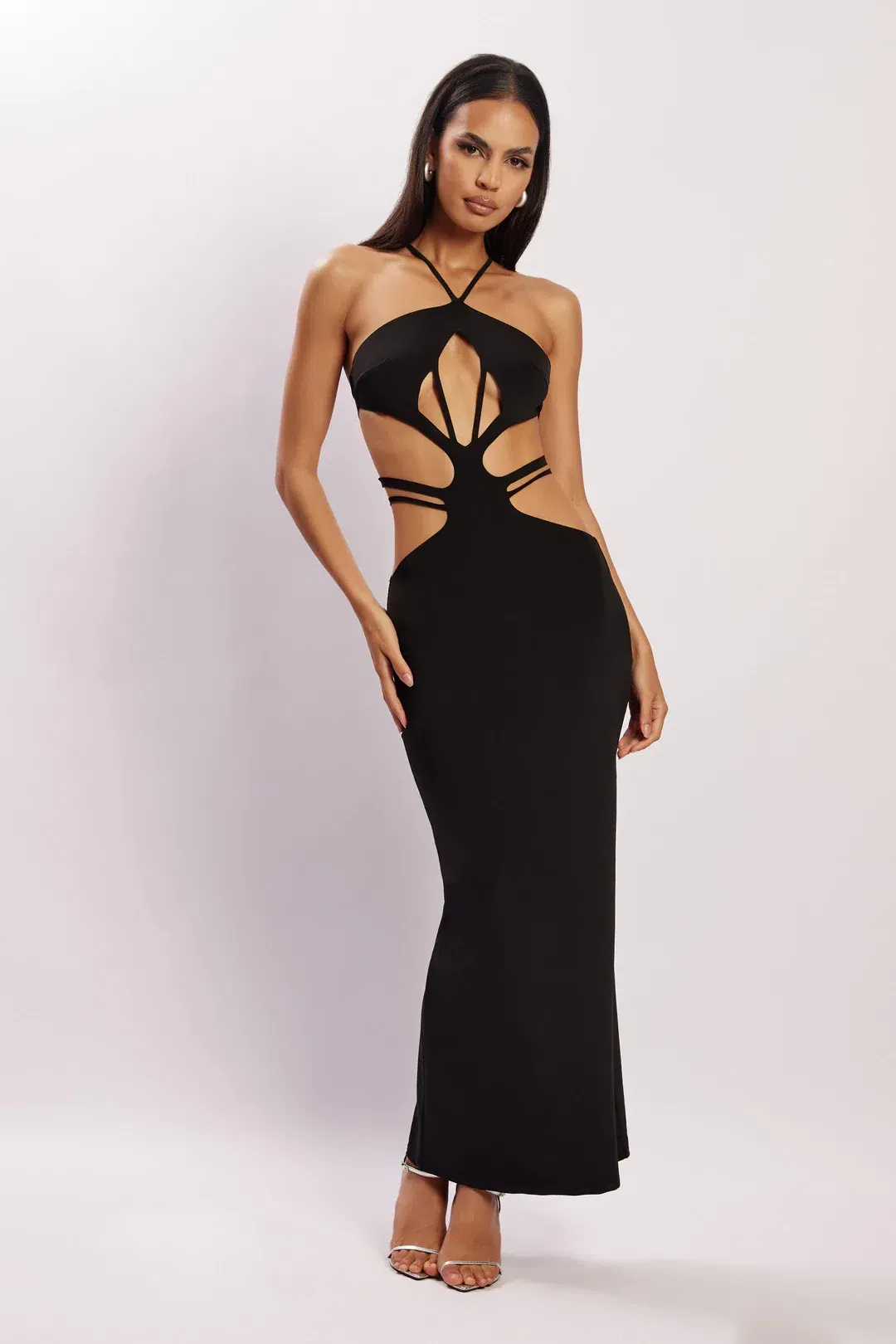 Meshki Eden Halter Strappy Cutout Maxi Dress Black Size S for rent on The Volte - main image