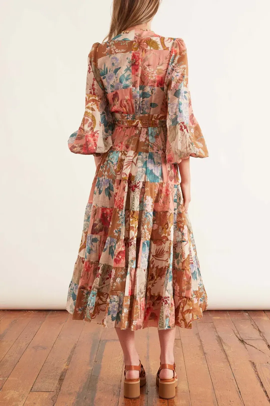 Zimmermann Cassia Patch Wrap Midi Dress Print Size 10 for rent on The Volte - main image