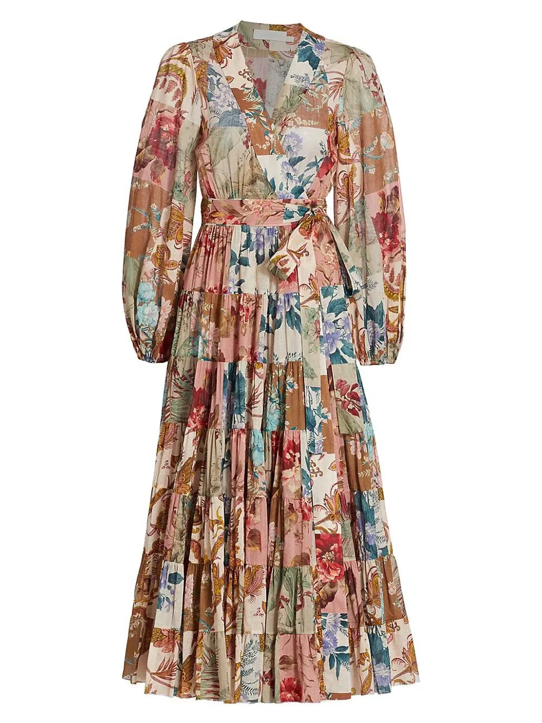 Zimmermann Cassia Patch Wrap Midi Dress Print Size 10 for rent on The Volte - main image