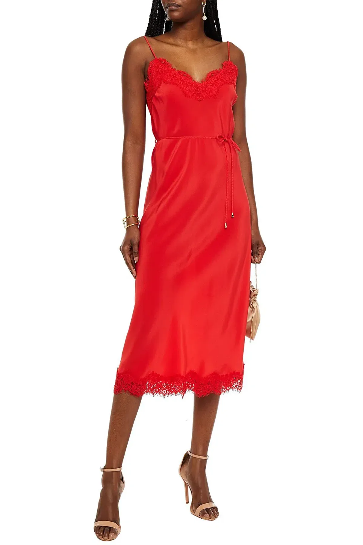 Zimmermann Crepe de Chine Lace Slip Midi Dress Tomato Red Size 0 / AU 8 - Image 1