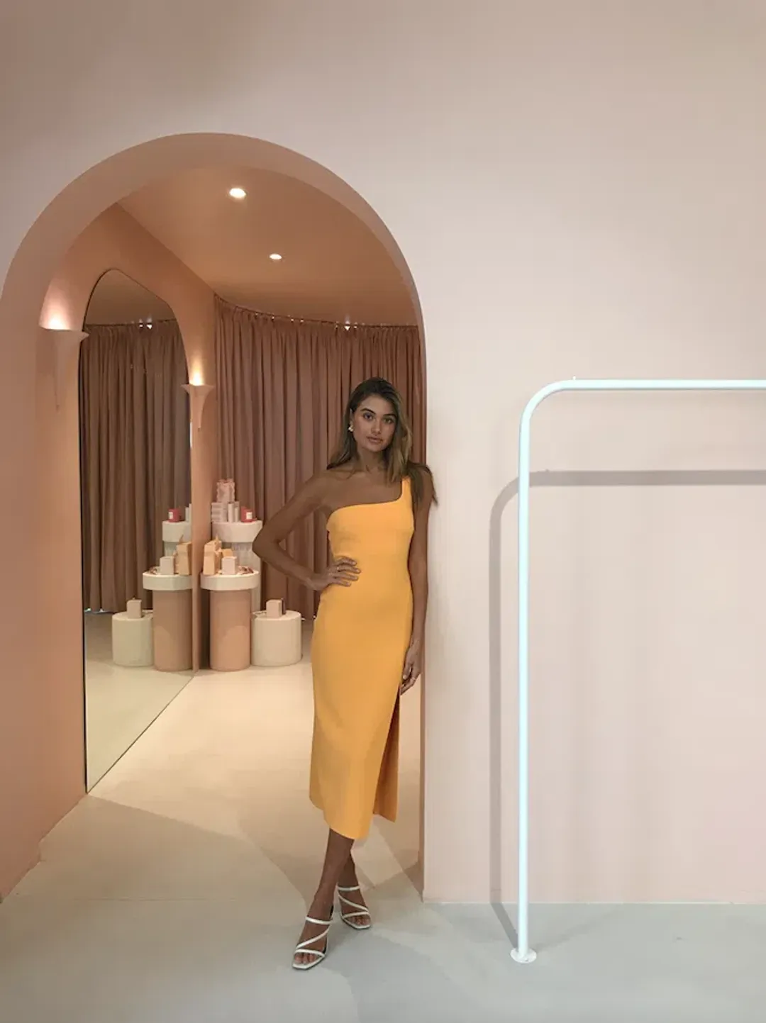 Bec & Bridge Ariel Midi Dress in Mango Orange Size 12 for rent on The Volte - main image