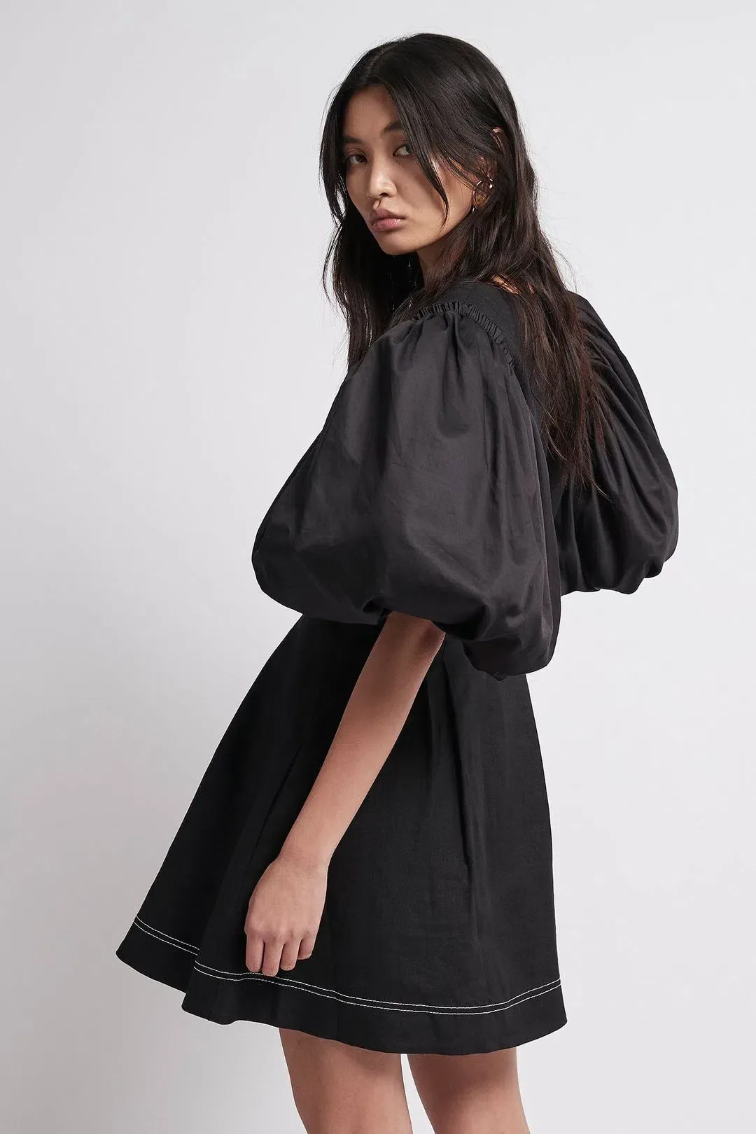 Aje Quietude Puff-Sleeved Mini Dress Black Size 6  for rent on The Volte - main image