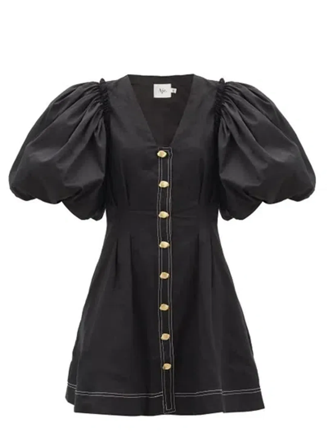 Aje Quietude Puff-Sleeved Mini Dress Black Size 6  for rent on The Volte - main image