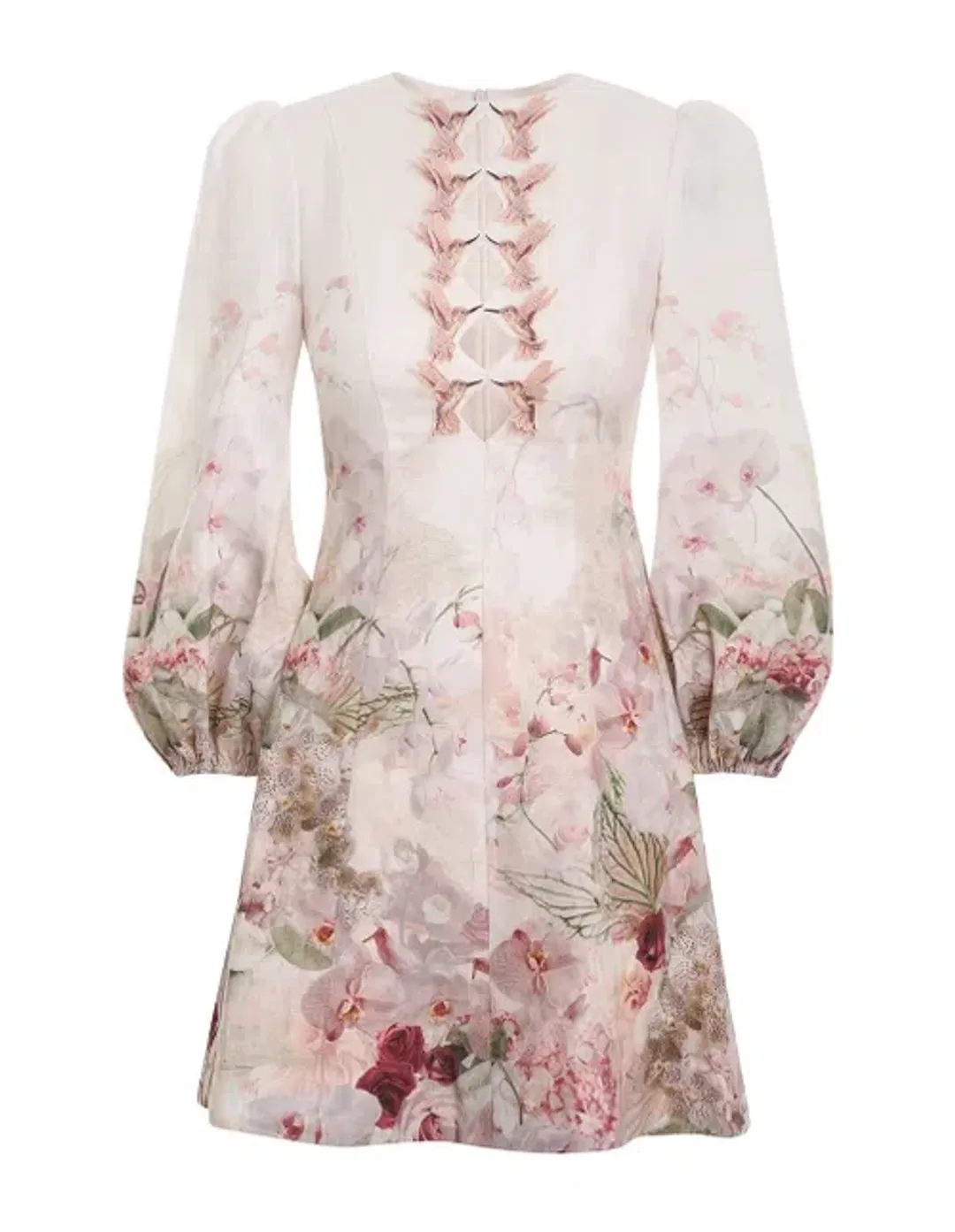 Zimmermann Dancer Hummingbird Mini Dress in Alabaster Garden Floral Size 1 / Au 10 for rent on The Volte - main image