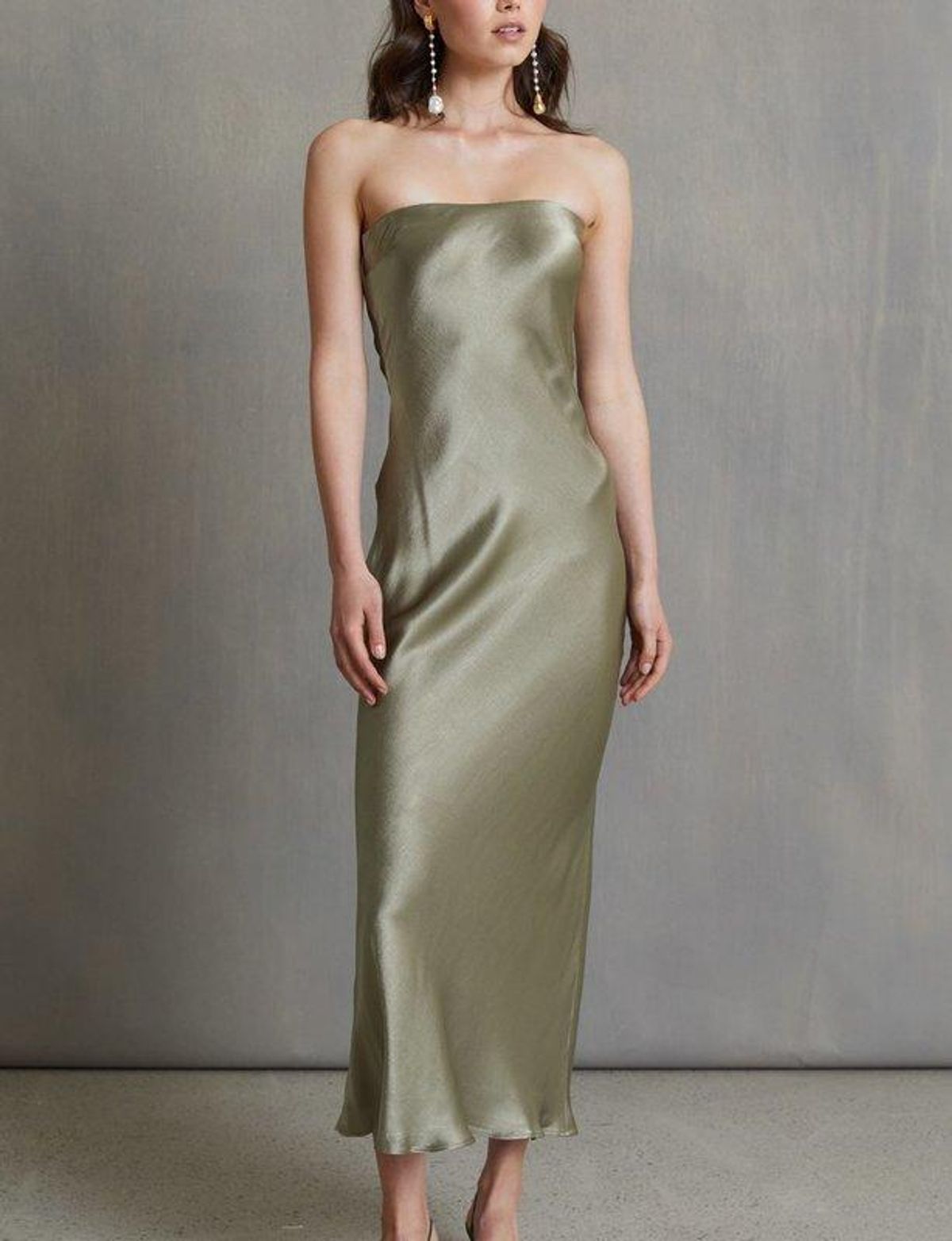 Bec & Bridge Moon Dance Strapless Midi Dress Sage Green Size 8 - Image 1
