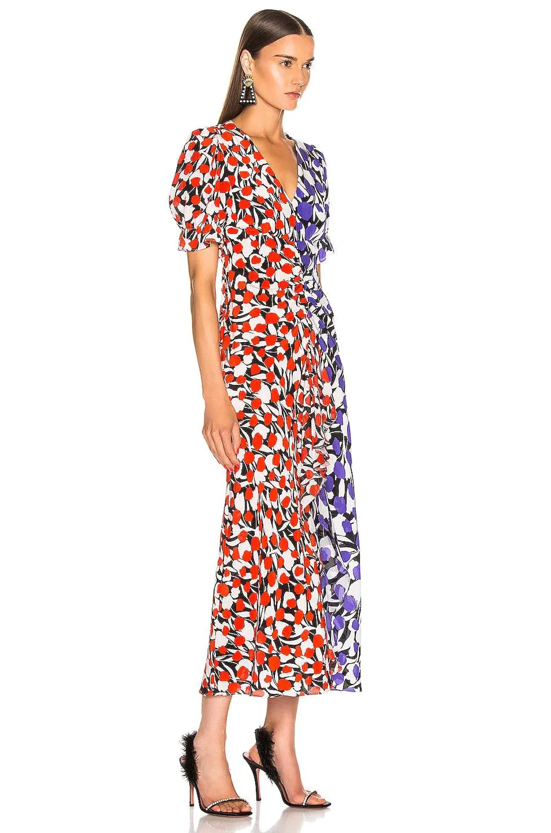 Rixo London Ariel Tulip Bicolor Midi Dress Print Size 8  for rent on The Volte - main image