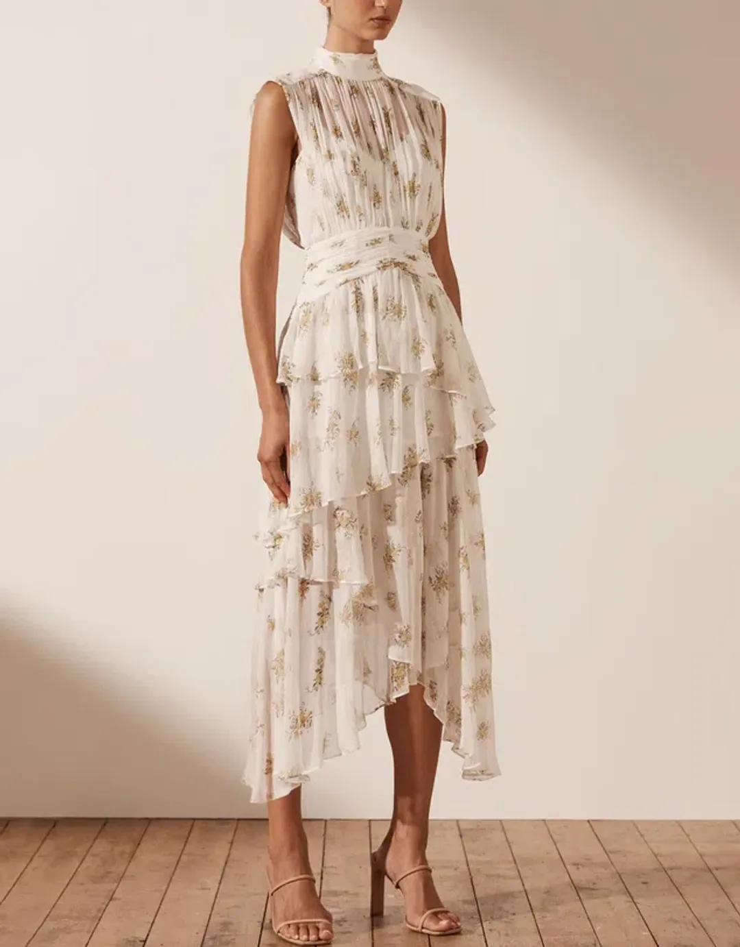 Shona Joy Julieta Sleeveless Ruched Midi Dress Print Size 6  for rent on The Volte - main image