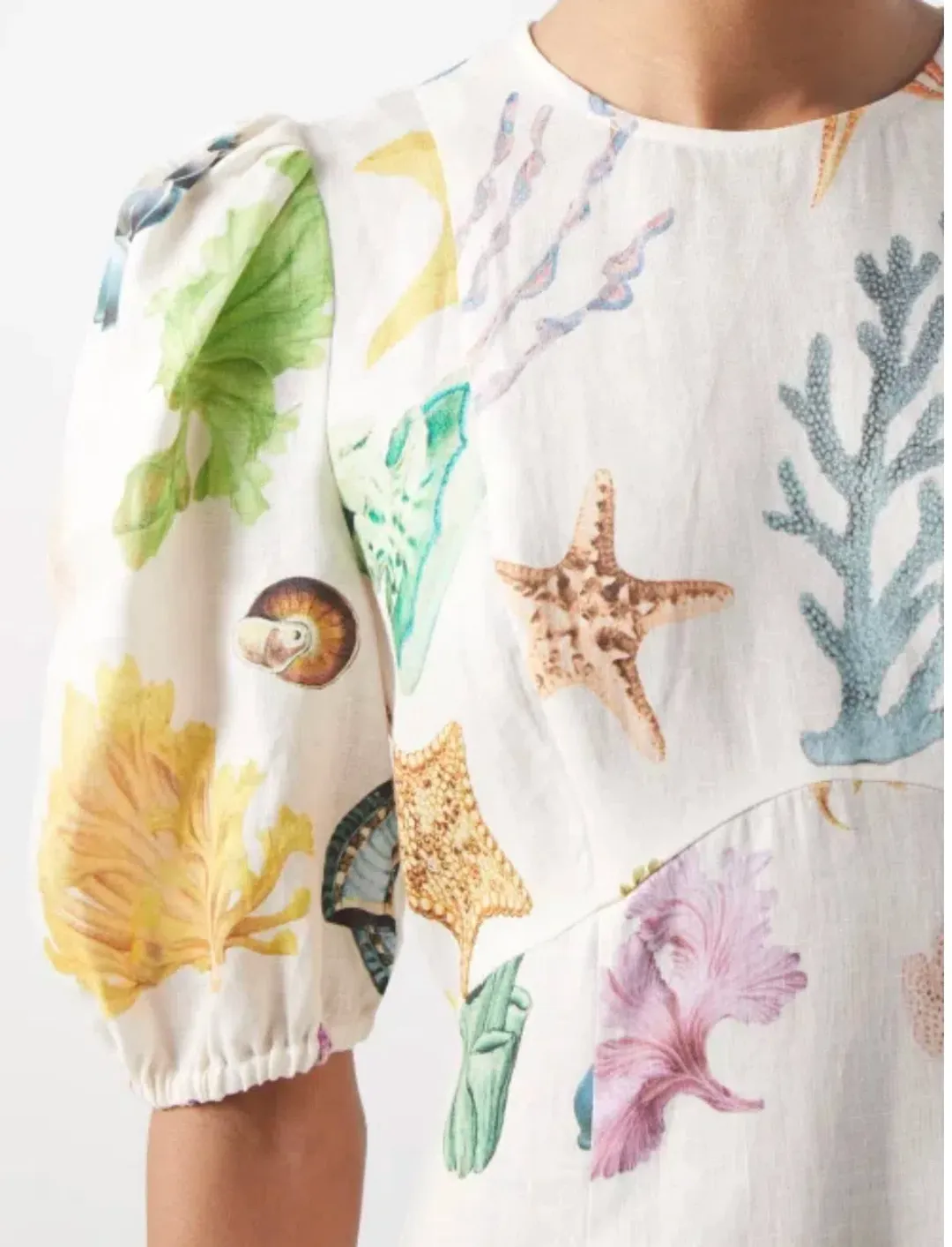 Alemais Adella Atlantis-print Linen-voile Midi Dress Print Size 12  for rent on The Volte - main image