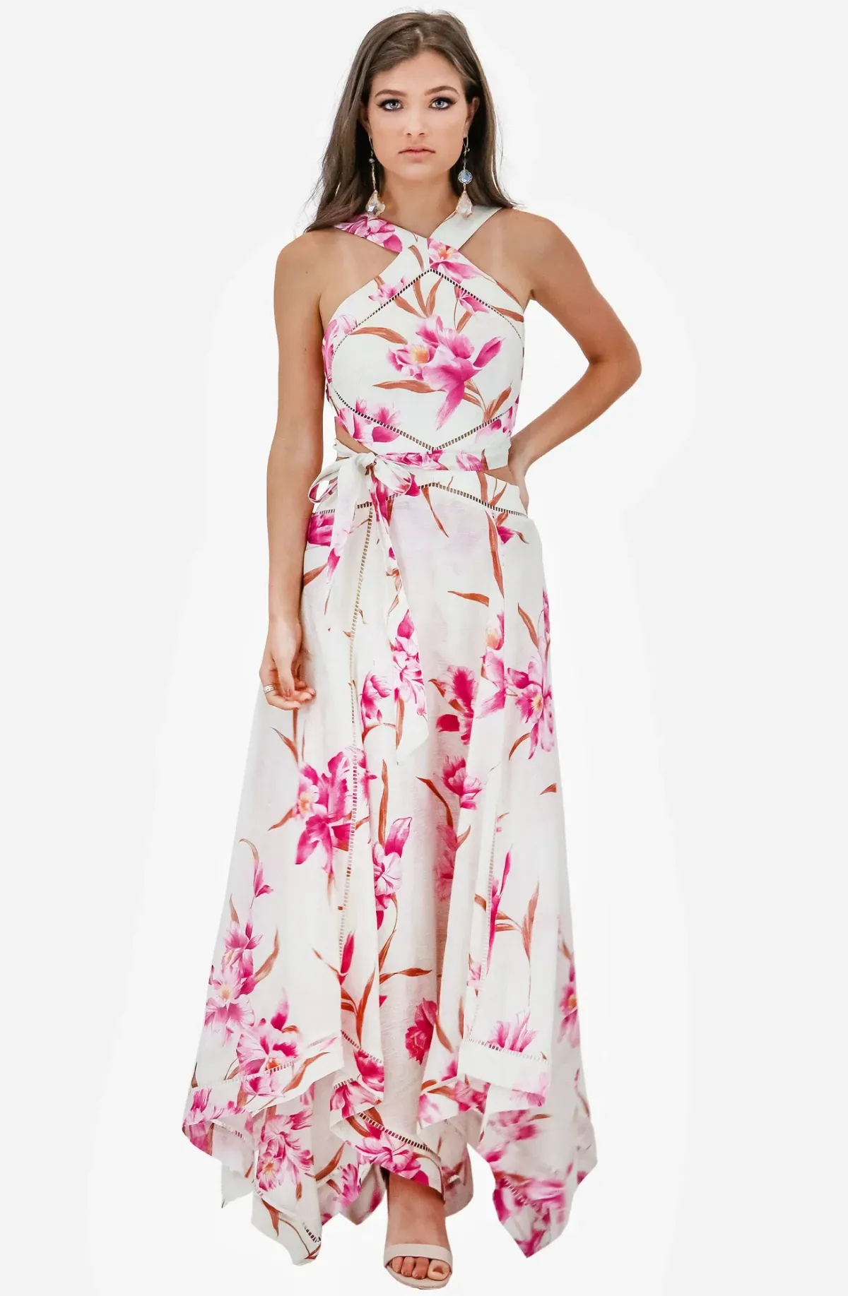 Zimmerman Corsage Halter Dress in Fuschia Orchid Print Size 0 - Image 1