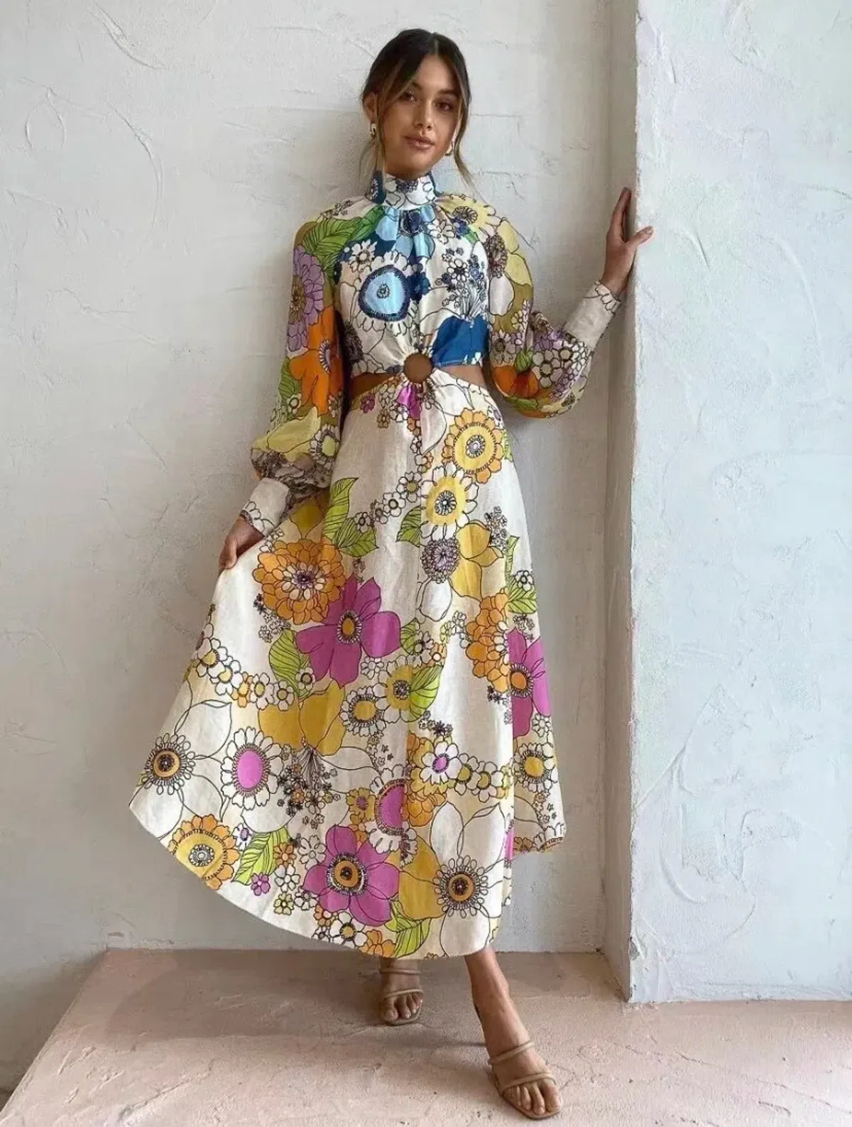 Alemais Farrah Cutout Floral Linen Midi Dress Print Size 10 - Image 2