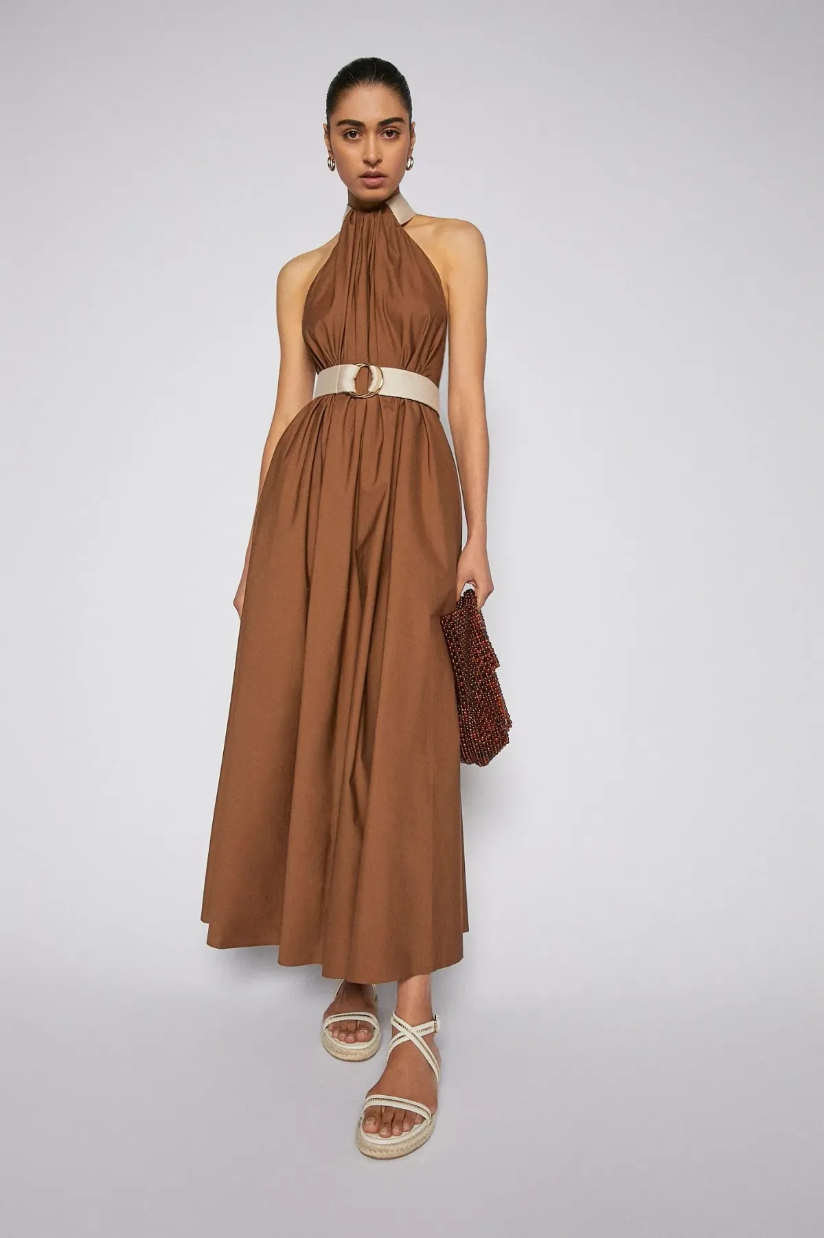 Scanlan Theodore Cotton Strapping Dress Coconut Brown Size 8 - Image 1