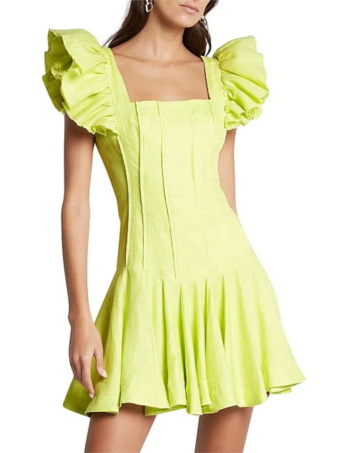 Aje Breathless Frill Sleeve Mini Dress Green Size 6 - Image 1